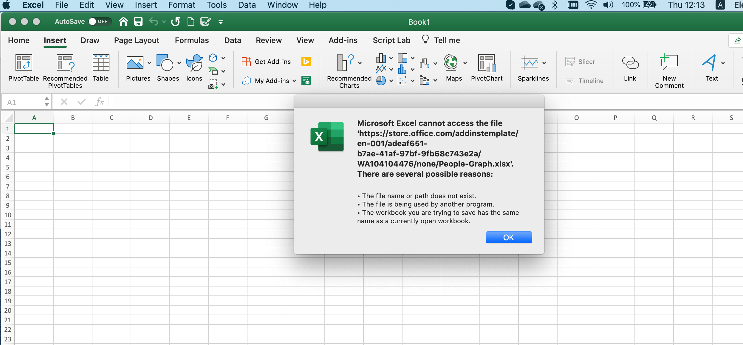 excel for mac version 15 cannot insert chart
